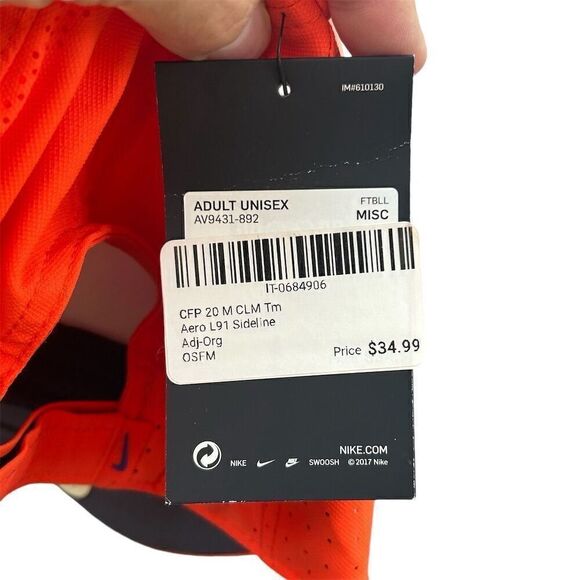 Nike Clemson Tigers Aerobill Sideline Cap Orange Unisex Adjustable Hat - Picture 5 of 6